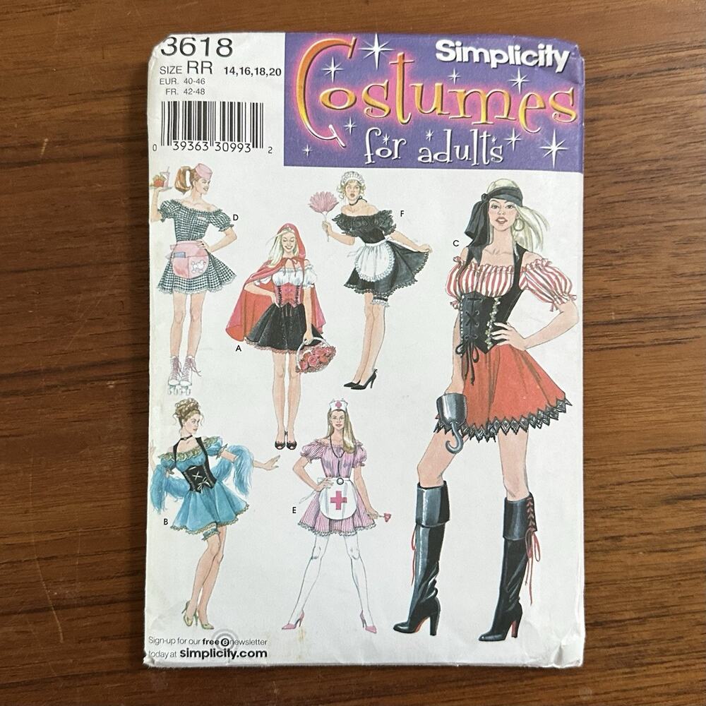 UNCUT Simplicity Adult Costume Pattern 3618 Womens' Size: 14 - 20